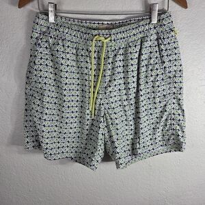 J.Crew Trademark Mens Swim Shorts Trunks Sz M Drawstring Geometric Lime Green